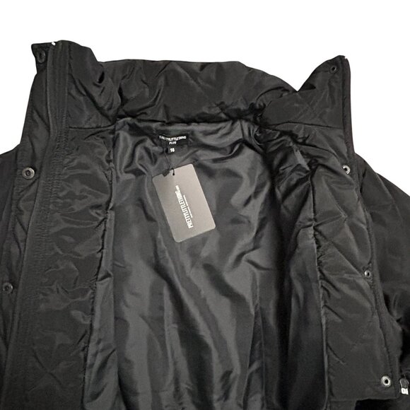 Pretty Little Thing Women's Size 16 Long Quilted Med Weight Puffer Coat Black - Picture 7 of 9